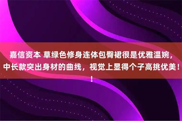 嘉信资本 草绿色修身连体包臀裙很是优雅温婉，中长款突出身材的曲线，视觉上显得个子高挑优美！